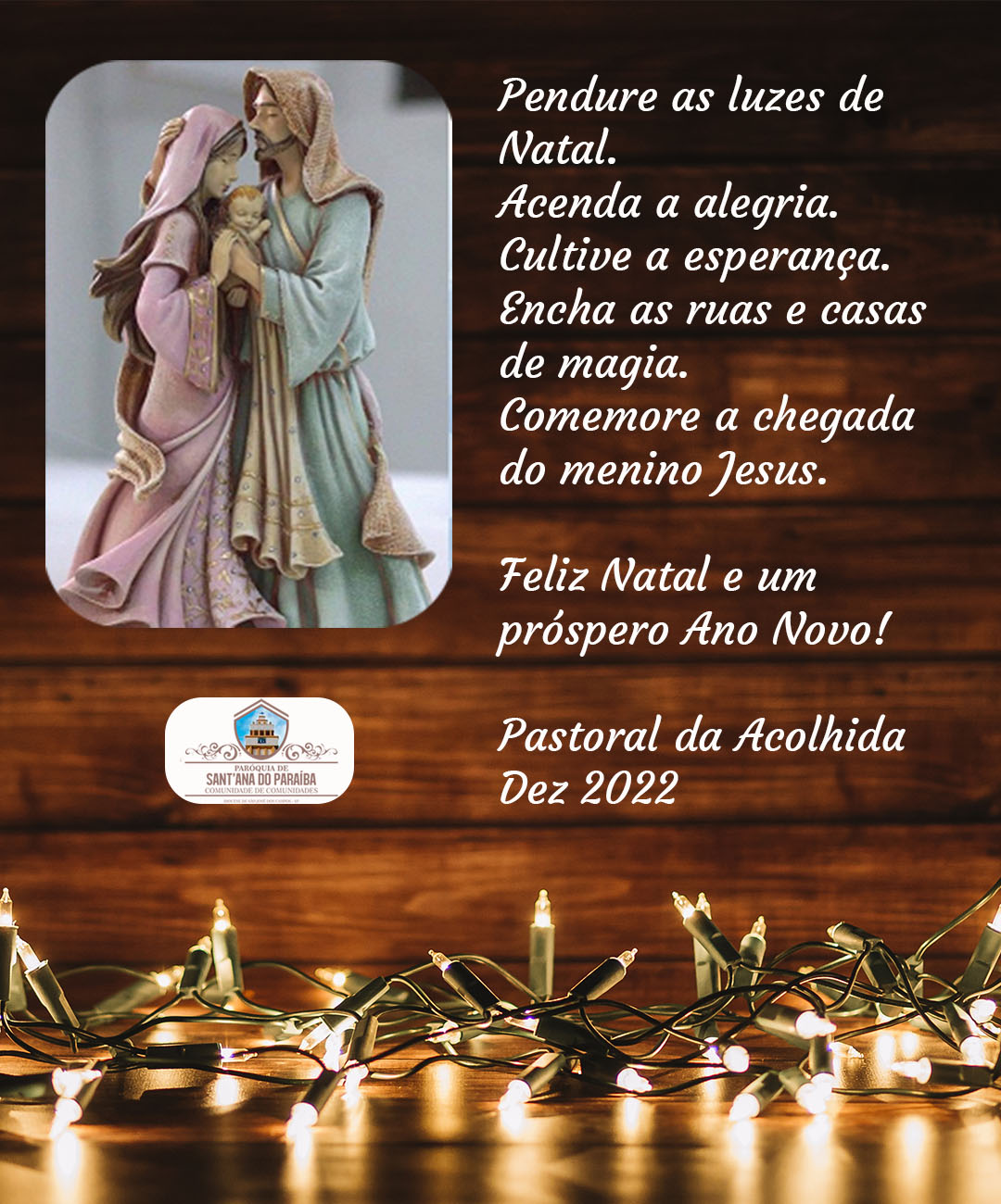Mensagem de Natal e Ano Novo | Pastoral da Acolhida – Paróquia de Sant'Ana  do Paraíba